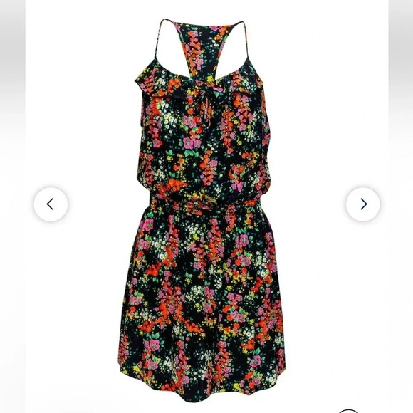 Parker Y2K vibe Black floral print Silk sleeveless Dress Multicolor size Small - Picture 1 of 10